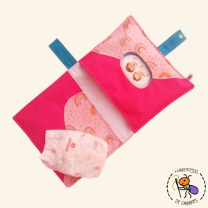 Neceser para pañales y toallitas arco iris fucsia